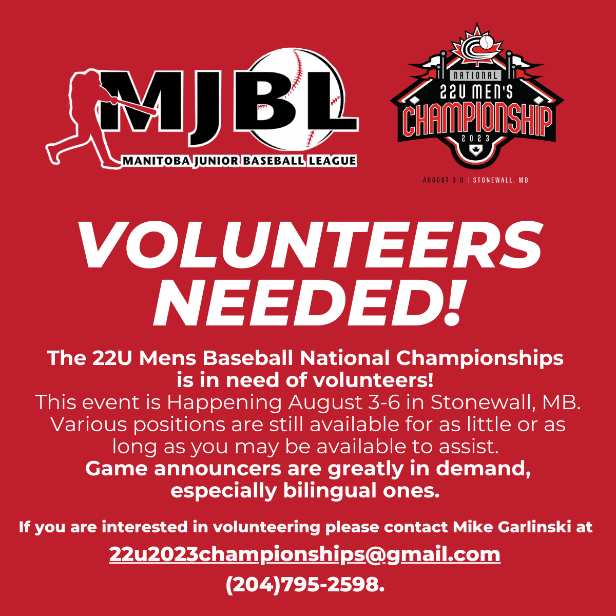 U22 Mens Championships Volunteers Needed
